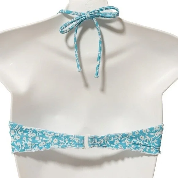 Coco Rave Pool Party 450 Floral Underwire Halter Bikini Top Blue White 32C NEW - Picture 2 of 7